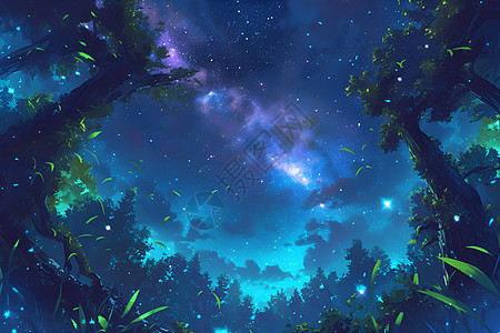 星光下的森林图片