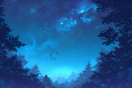 星光璀璨的夜色森林图片
