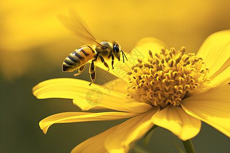 蜜蜂在黄花间飞舞图片