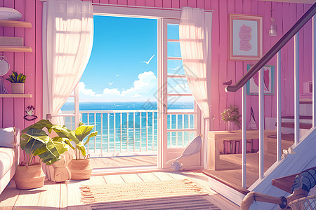 粉色的家居和海景图片