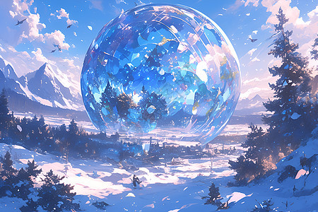 冰雪世界中的神奇晶球图片