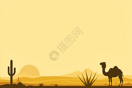 骆驼行走中孤寂的沙漠中图片