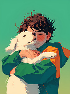 拥抱小狗的男孩图片