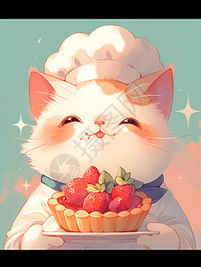 可爱猫咪厨师拿着蛋糕图片