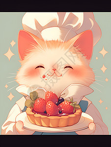 拿着草莓蛋糕的猫咪图片