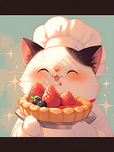 厨师猫咪捧着蛋糕图片