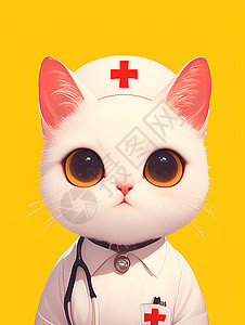白猫穿红十字护士服图片