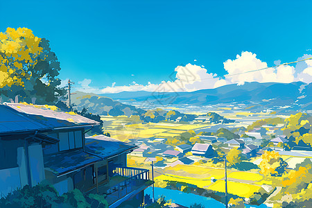 蓝天下的乡村房屋图片