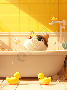 浴缸中的可爱猫咪图片