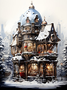 冬日童话的小屋图片