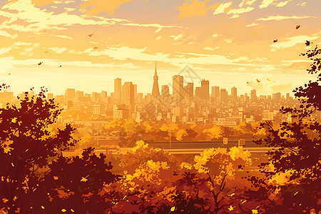 秋日黄昏城市图片