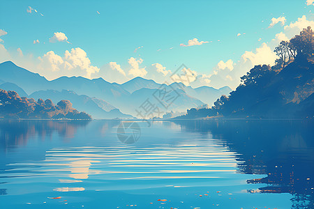宁静湖水倒映纯净自然之美图片