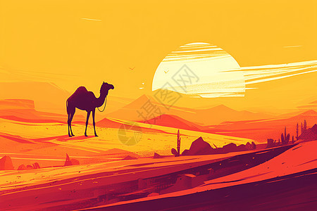 沙漠骆驼唯美风景图片