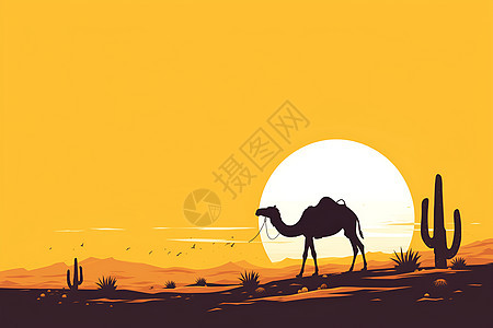 沙漠黄昏的骆驼图片