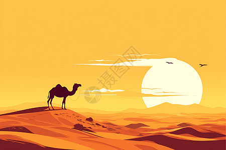 沙漠简约骆驼艺术插画图片