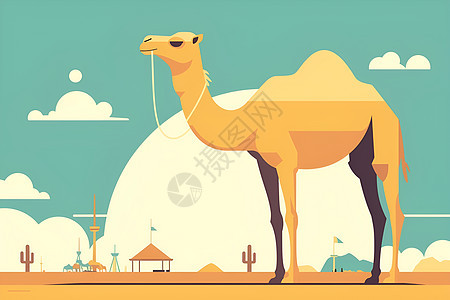 沙漠中的平面骆驼艺术设计图片