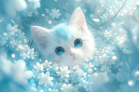 白猫在花坛中图片