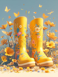 雨靴和鲜花图片