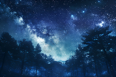 神秘星夜中的森林图片