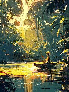 丛林水面上的的小船图片