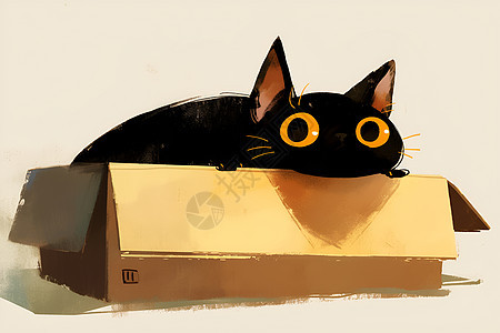 黑猫躺在盒子上图片