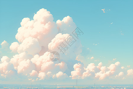 蓝天中的白云插画图片