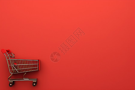 红色背景前的购物车图片