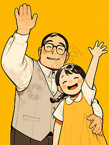 举起手的女孩和爸爸图片
