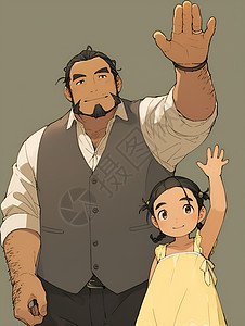 举起手的父亲和女儿图片