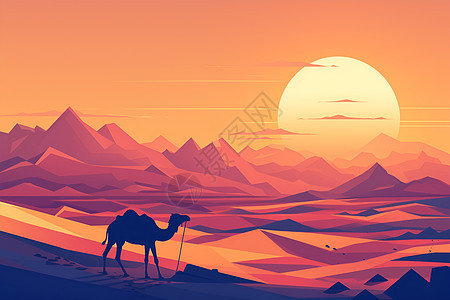 沙漠上行走的骆驼图片