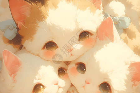 三只呆萌可爱的小猫图片