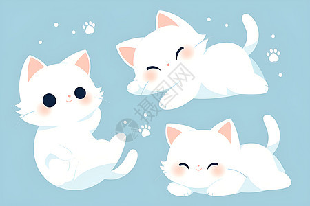 三只可爱白色猫咪图片