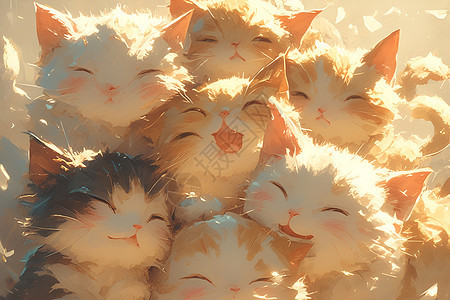 开心的一群猫咪图片