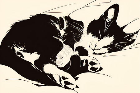 黑白猫的宁静安睡图片