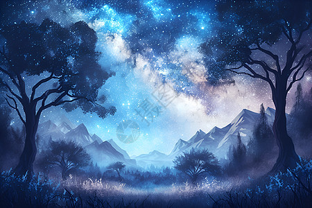 星云迷幻下的神秘森林图片