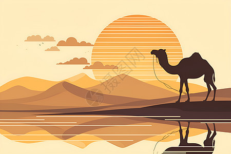 夕阳下的沙漠骆驼图片