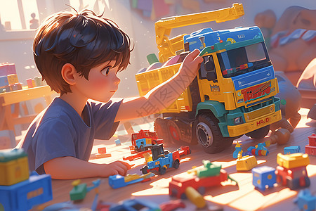 男孩玩卡车玩具图片
