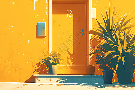 黄色的房门图片