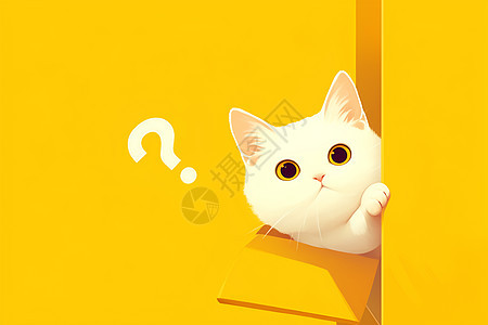 白猫从黄色的墙壁中探出头图片