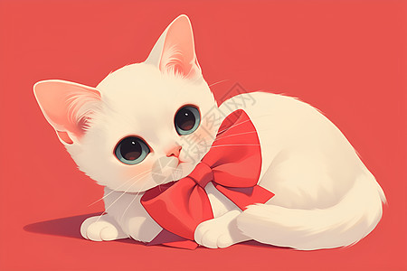 白色小猫系红色蝴蝶结图片