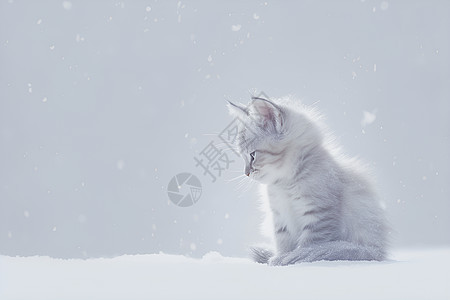 小猫在雪地中图片