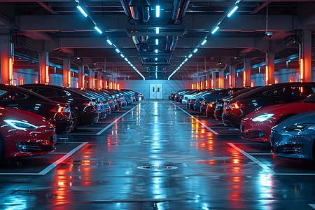 霓虹灯照亮的停车场图片