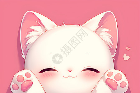 可爱的白猫在粉色背景下图片