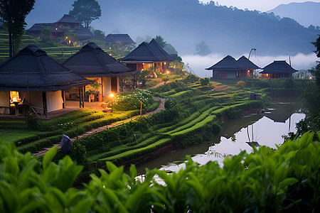 绿树环绕的小屋图片