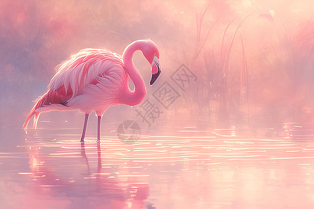 翩翩起舞的粉红火烈鸟图片