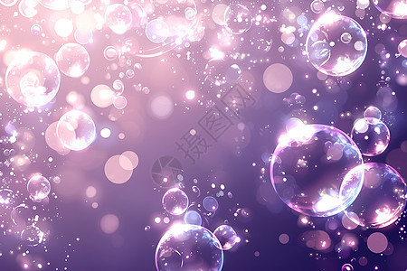 紫色背景中的漂浮泡泡图片
