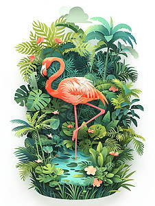 丛林中粉红火烈鸟图片