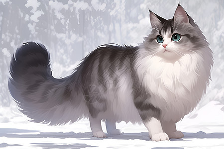 冬日雪地中的蓝眼猫图片