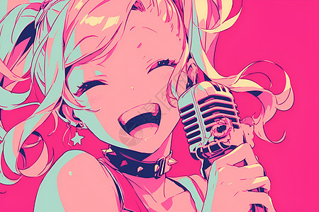 开心唱歌的女孩图片