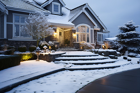 冬日雪景中的家图片